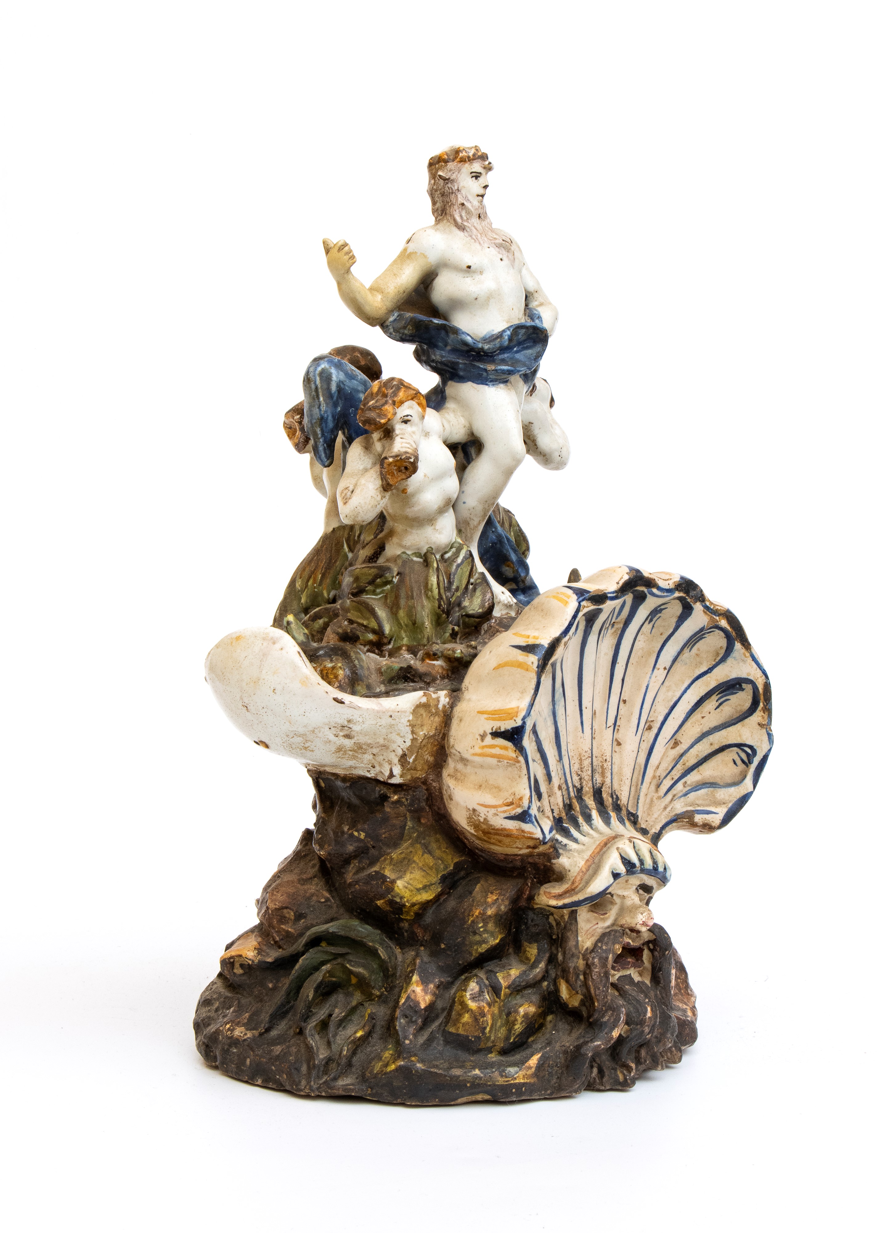Scultura in ceramica policroma raffigurante Nettuno, XIX secolo
