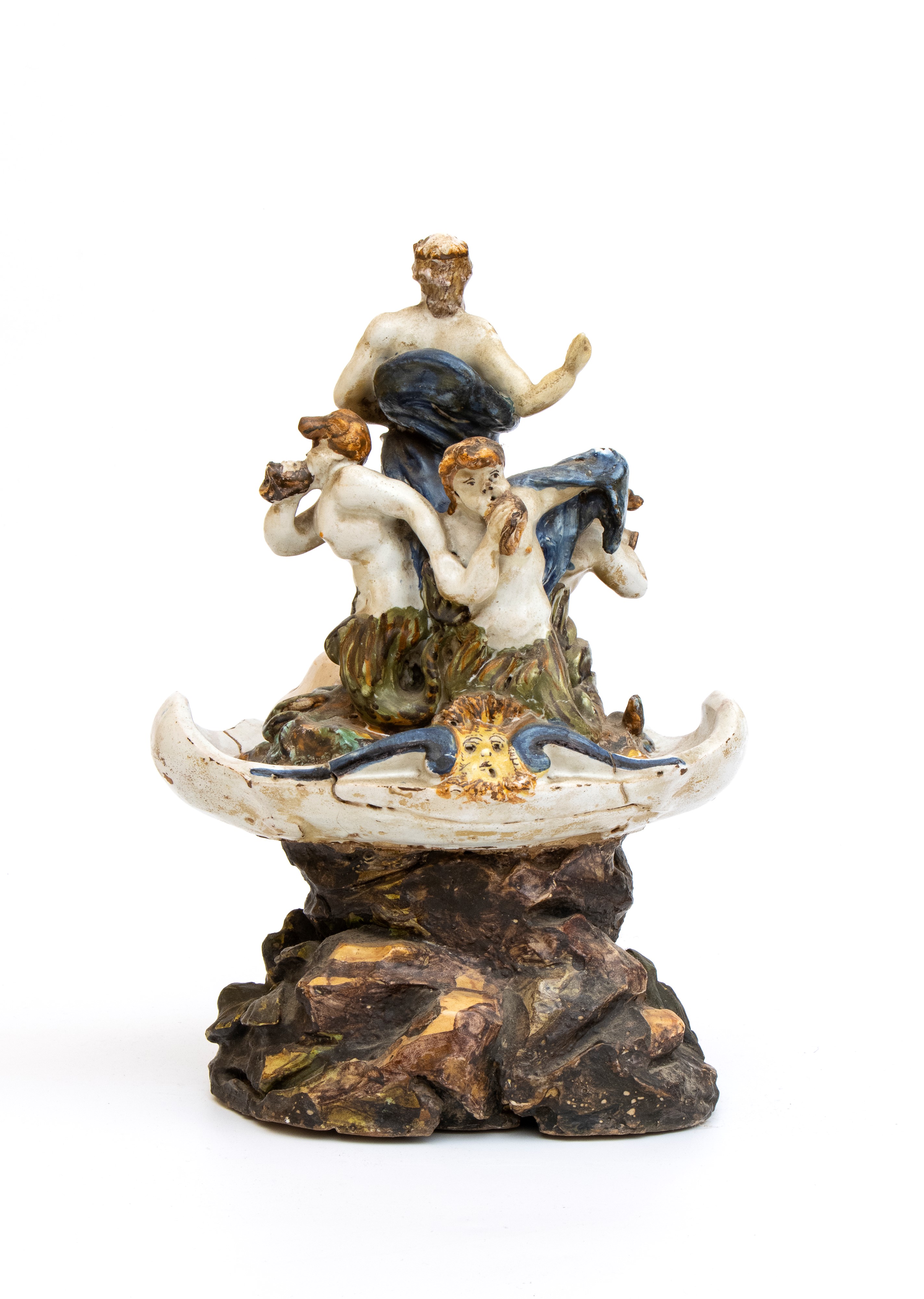 Scultura in ceramica policroma raffigurante Nettuno, XIX secolo