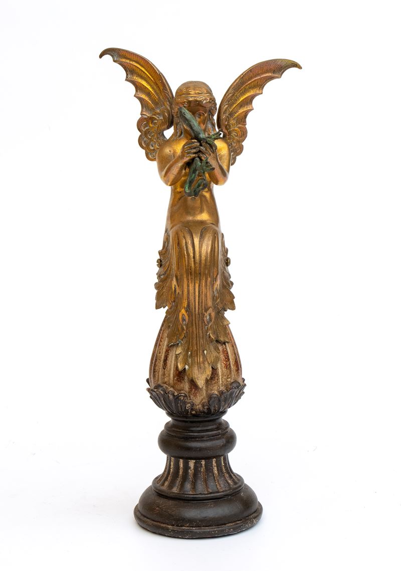 Scultura inglese, Figura femminile alata in bronzo dorato, seconda metà del XIX secolo
