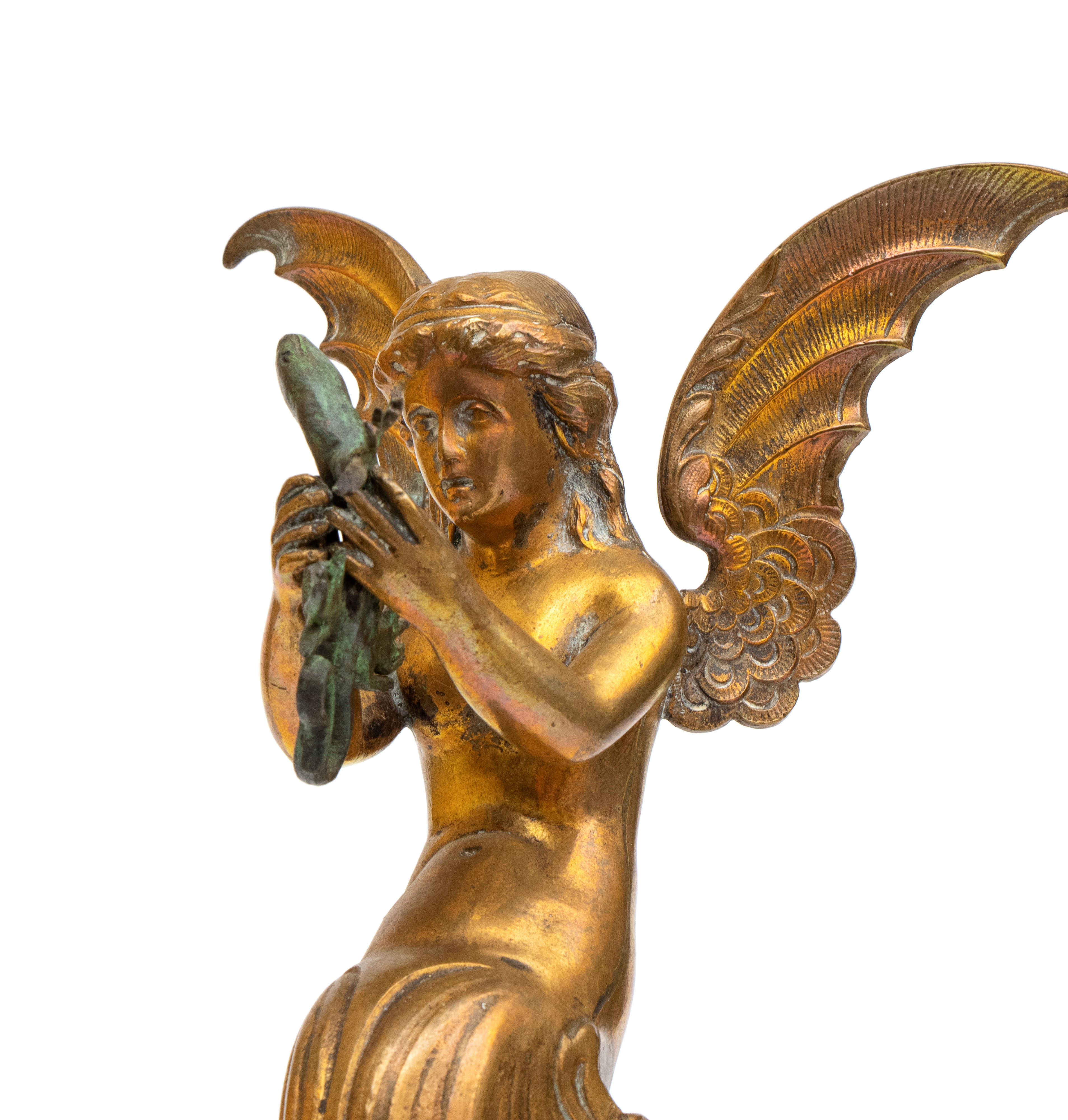 Scultura inglese, Figura femminile alata in bronzo dorato, seconda metà del XIX secolo
