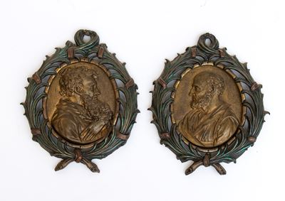 Placchette in bronzo raffiguranti San Pietro e Paolo, Italia, XIX secolo
