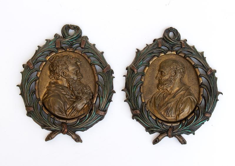 Placchette in bronzo raffiguranti San Pietro e Paolo, Italia, XIX secolo