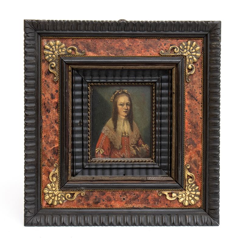 Artista Centro-italiano, XVII - XVIII Secolo - Ritratto di fanciulla, olio su rame