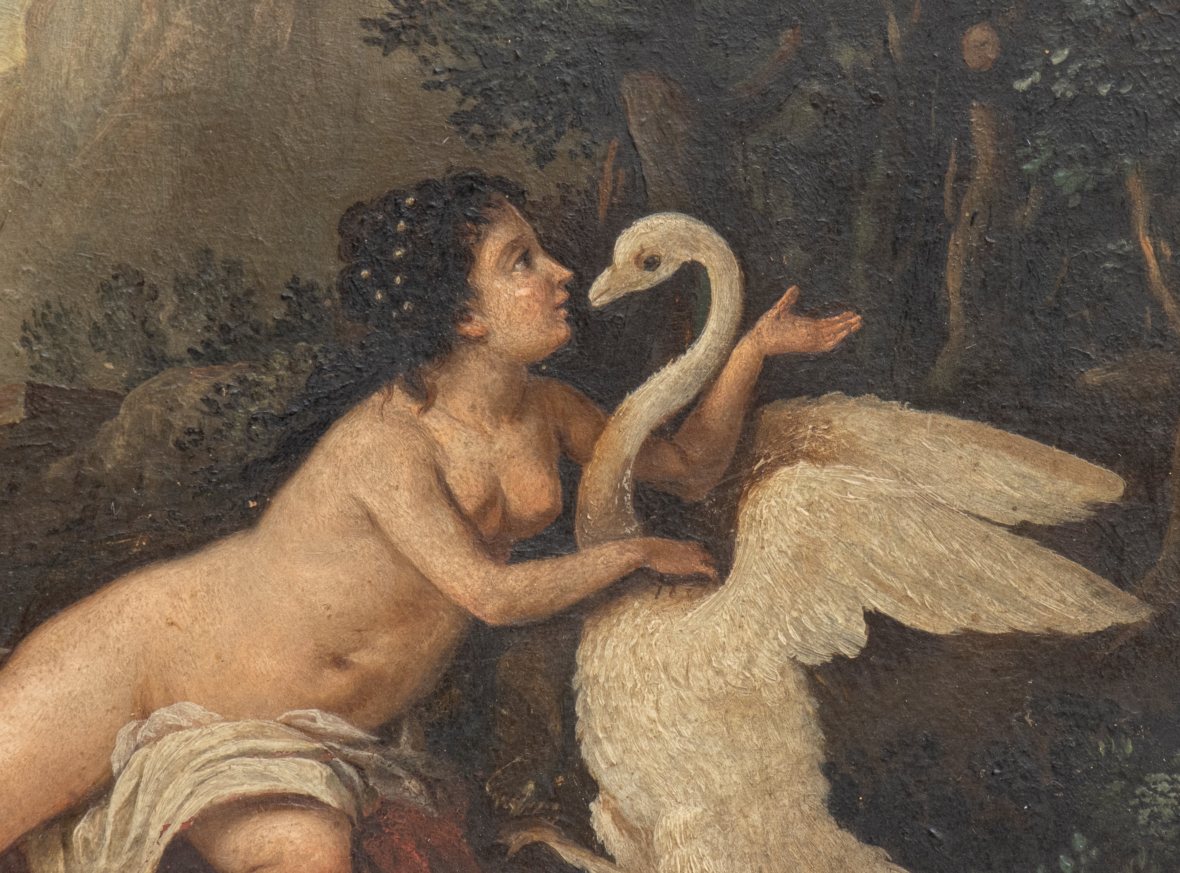 Artista Italiano, XIX Secolo - Autore non identificato, Leda e il cigno, olio su tavola
