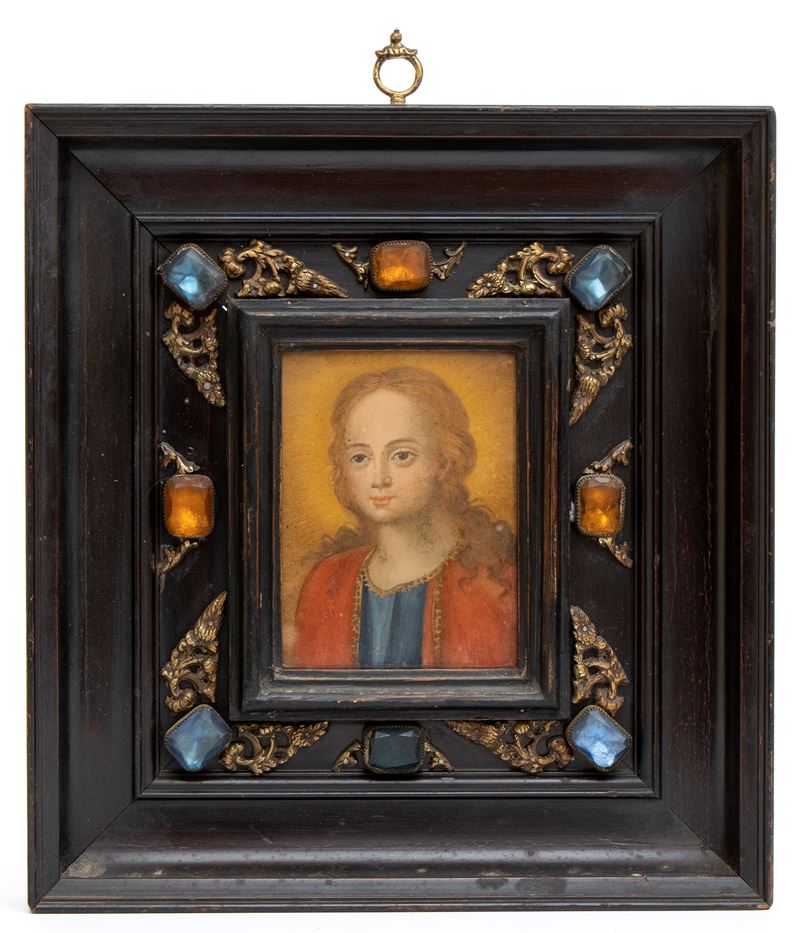 Artista Centro-italiano, XVII Secolo - Cristo fanciullo, olio su vetro