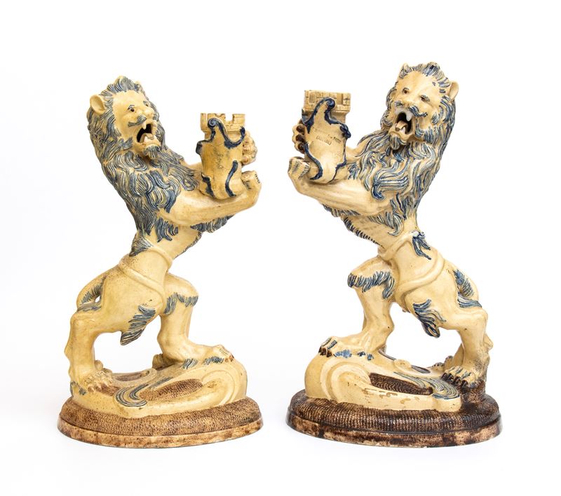 Coppia di candelieri in ceramica firmata “Gallé” – Saint-Honoré-les-Bains