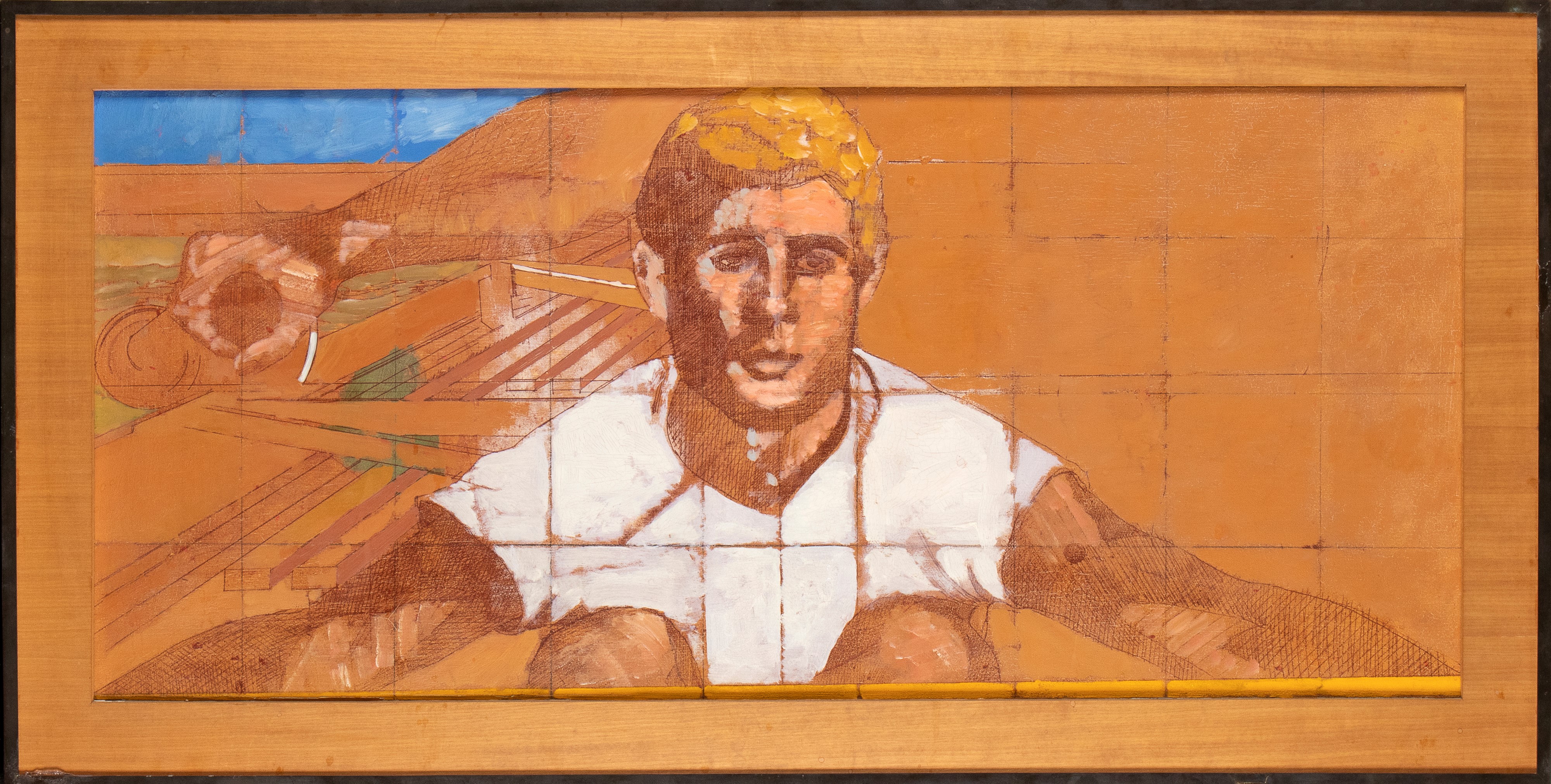 Lorenzo Tornabuoni - In memoria di Alexander Deineka, olio su tela, 40 x 90 cm, 1971/72