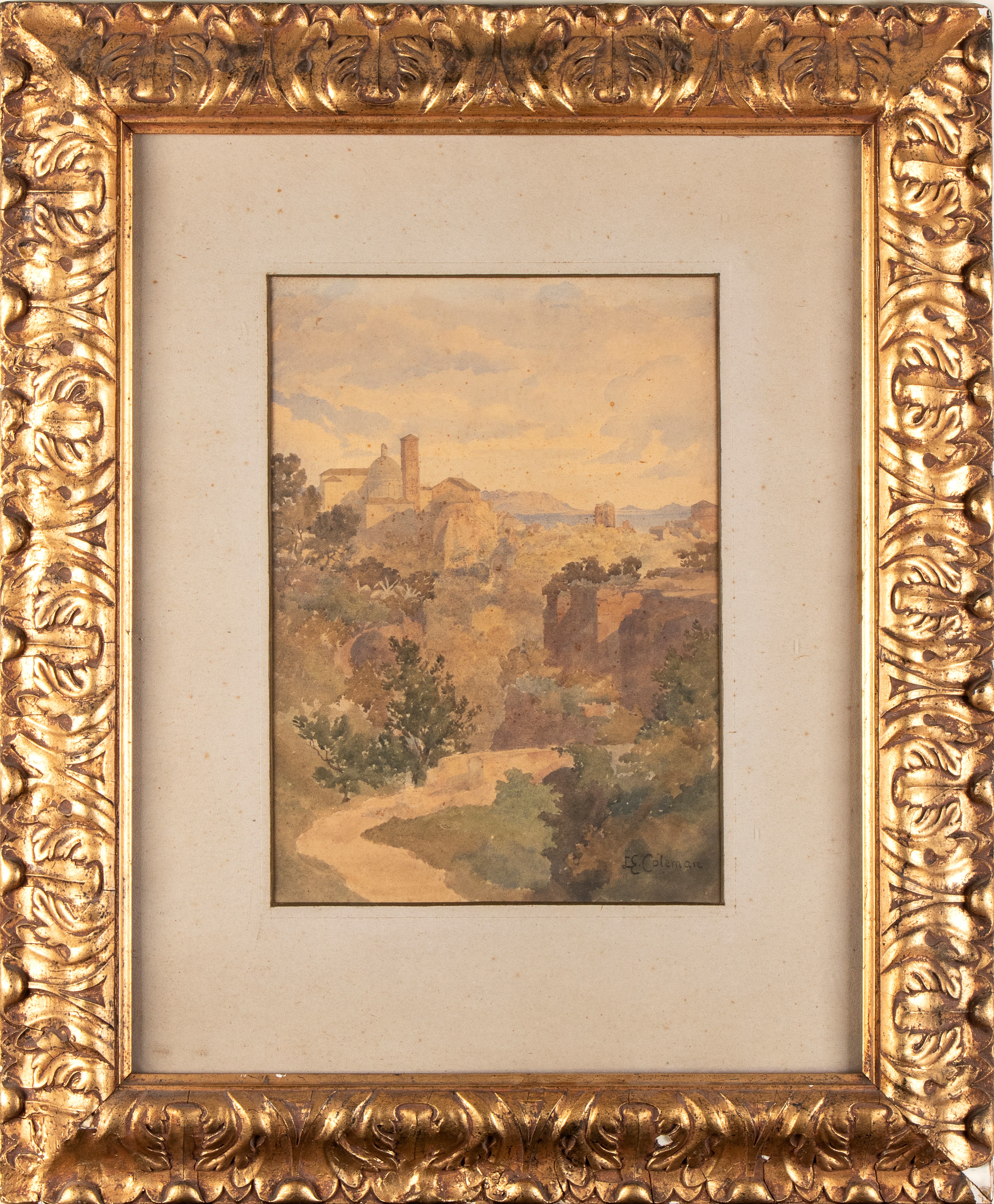 Enrico Coleman - Paesaggio di Ariccia, acquarello su carta