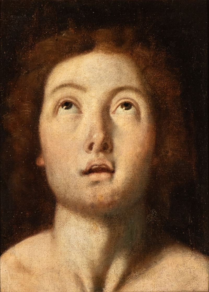 Artista Italiano, XVIII Secolo - Testa di santo in estasi, olio su tela cm. 25x18 con cornice