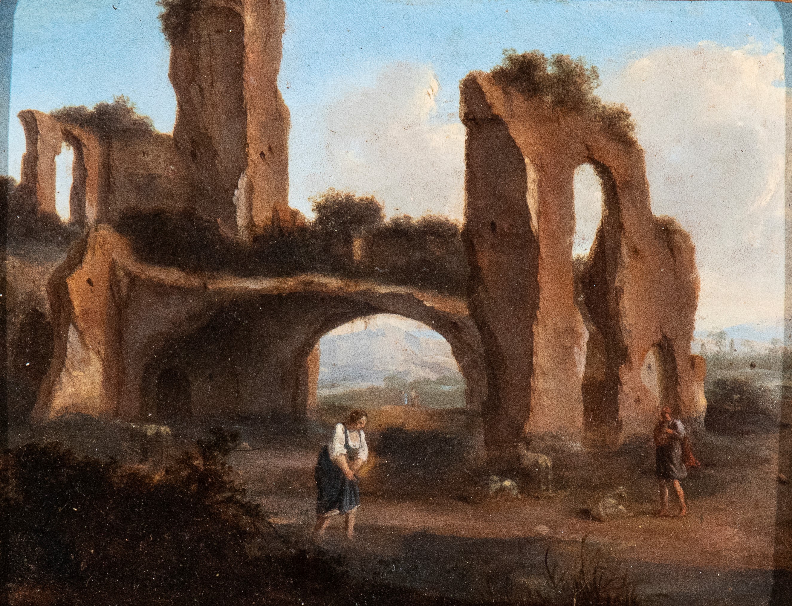 Artista Attivo a Roma, XVII Secolo - Autore non identificato, Coppia di paesaggi con ruderi e pas...