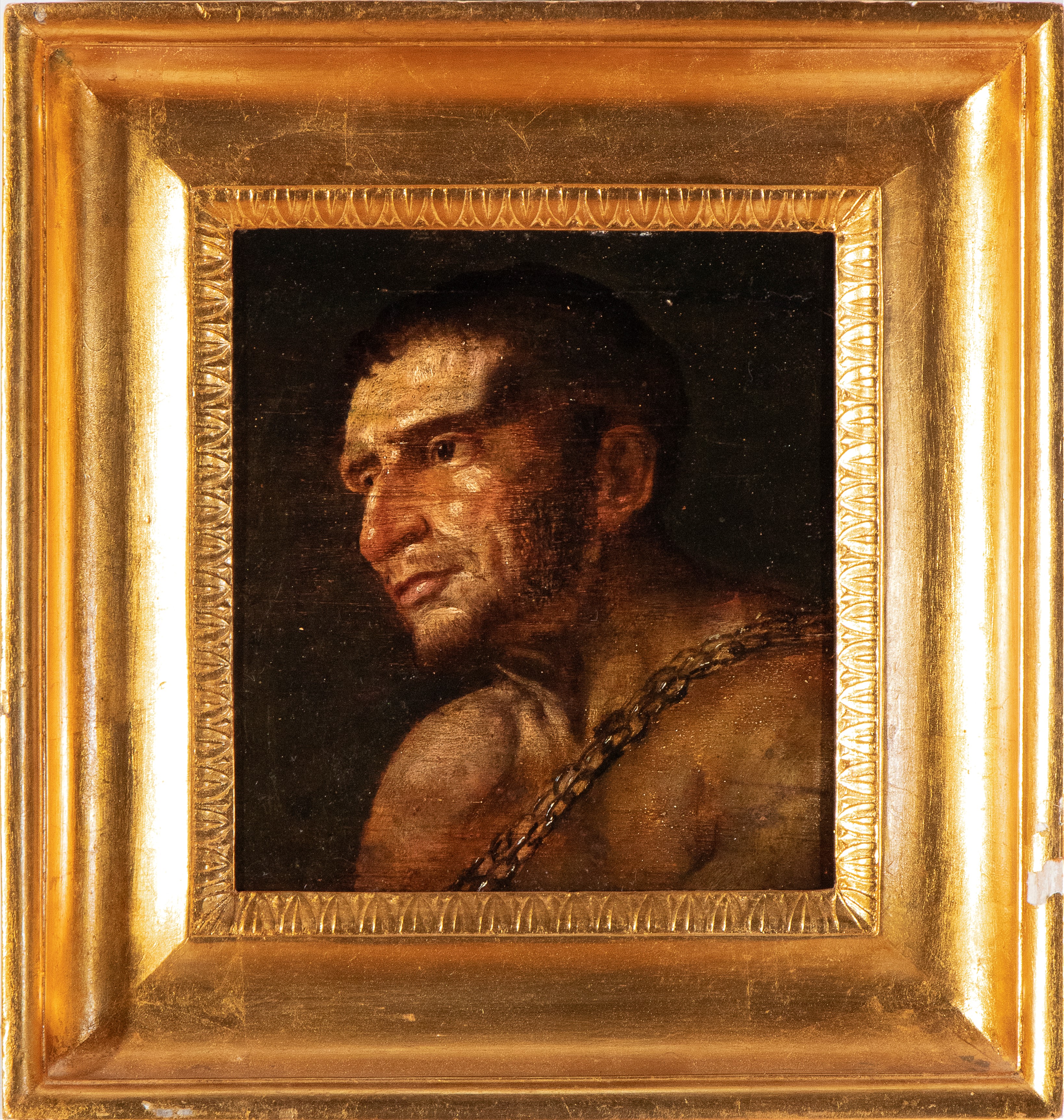 Artista Italiano, XIX Secolo - Autore non identificato, Testa di prigioniero con catena, olio su ...