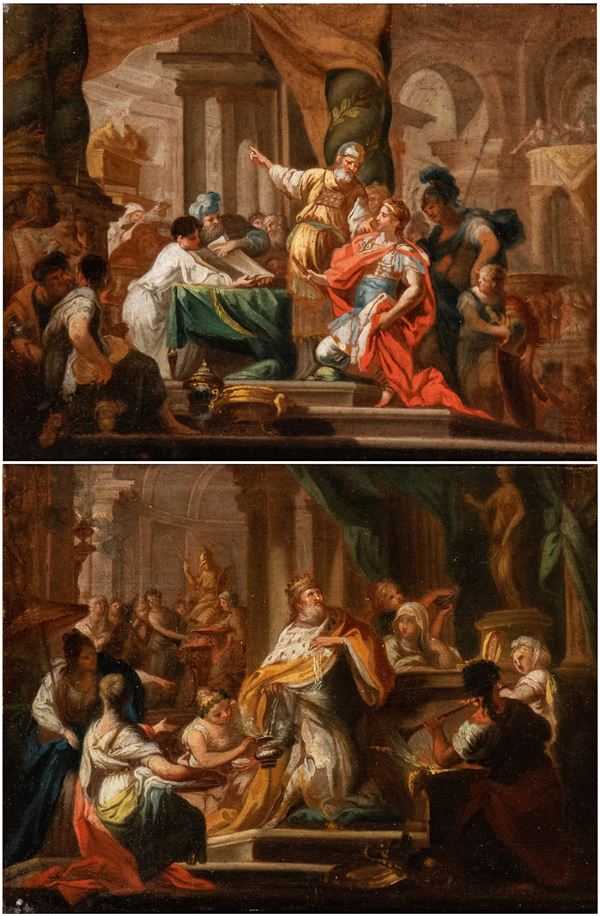 Sebastiano Conca - a) Alexander the Great in the Temple of Jerusalem; b) The idolatry of King Solomon. Pair ofpaintings
