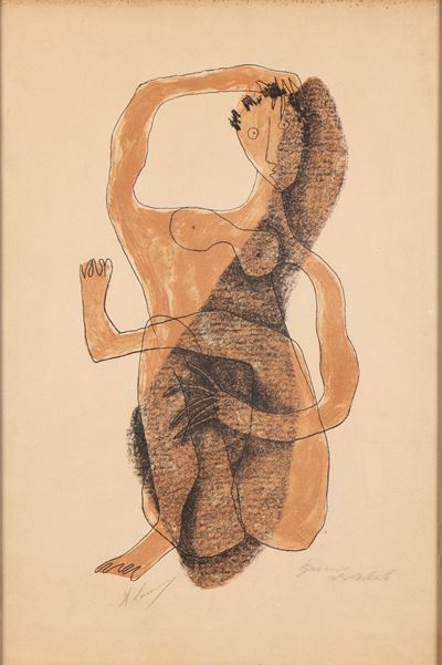 Femme assise à la jambe levée, Litografia