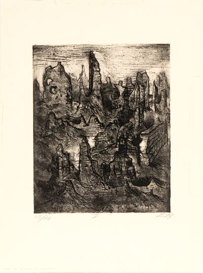 V incisione (Die Trümmer von Langemarck), acquaforte