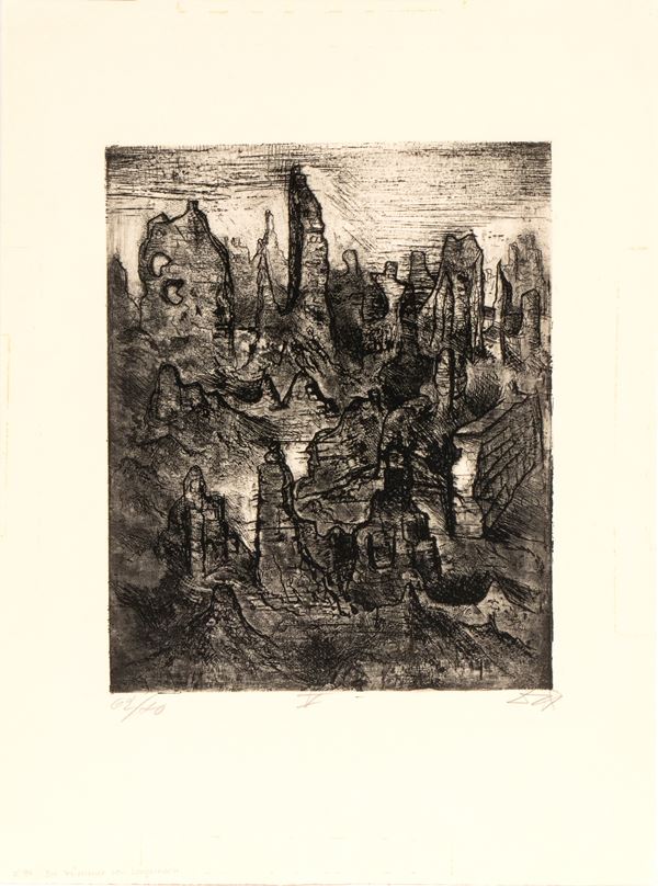 OTTO DIX - V etching (Die Trümmer von Langemarck) from the series "Der Krieg" 