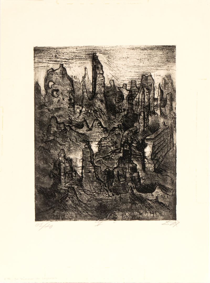 Otto DIX - V incisione (Die Trümmer von Langemarck), acquaforte