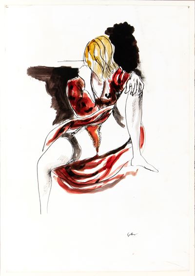 Nudo femminile, china acquarellata su carta