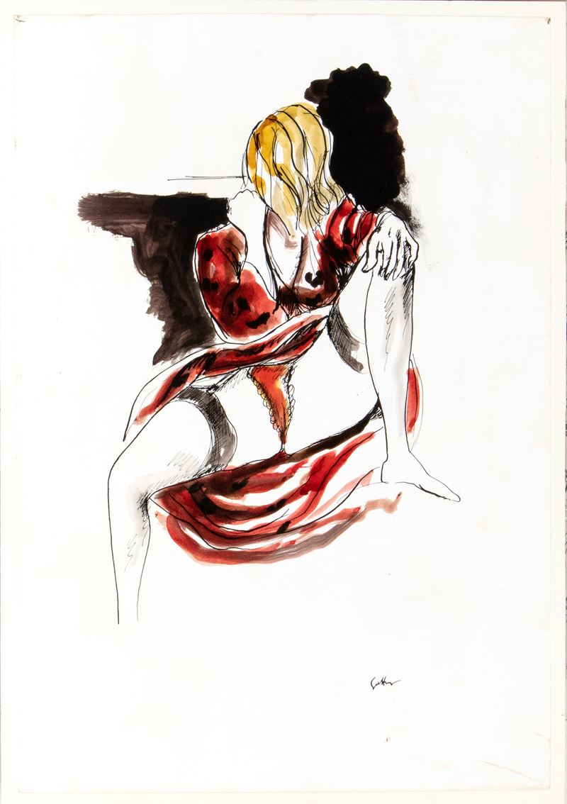 Renato Guttuso - Nudo femminile, china acquarellata su carta