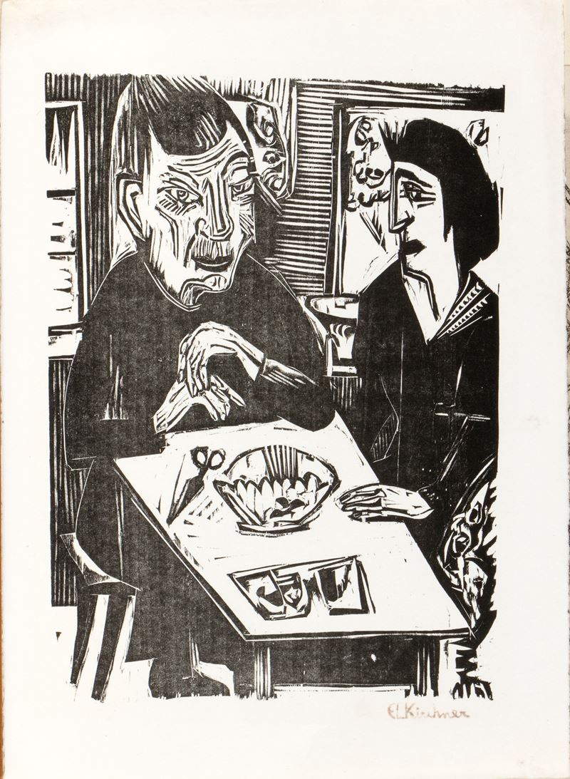 Ernst Ludwig Kirchner - Alte und junge Frau, xilografia su carta