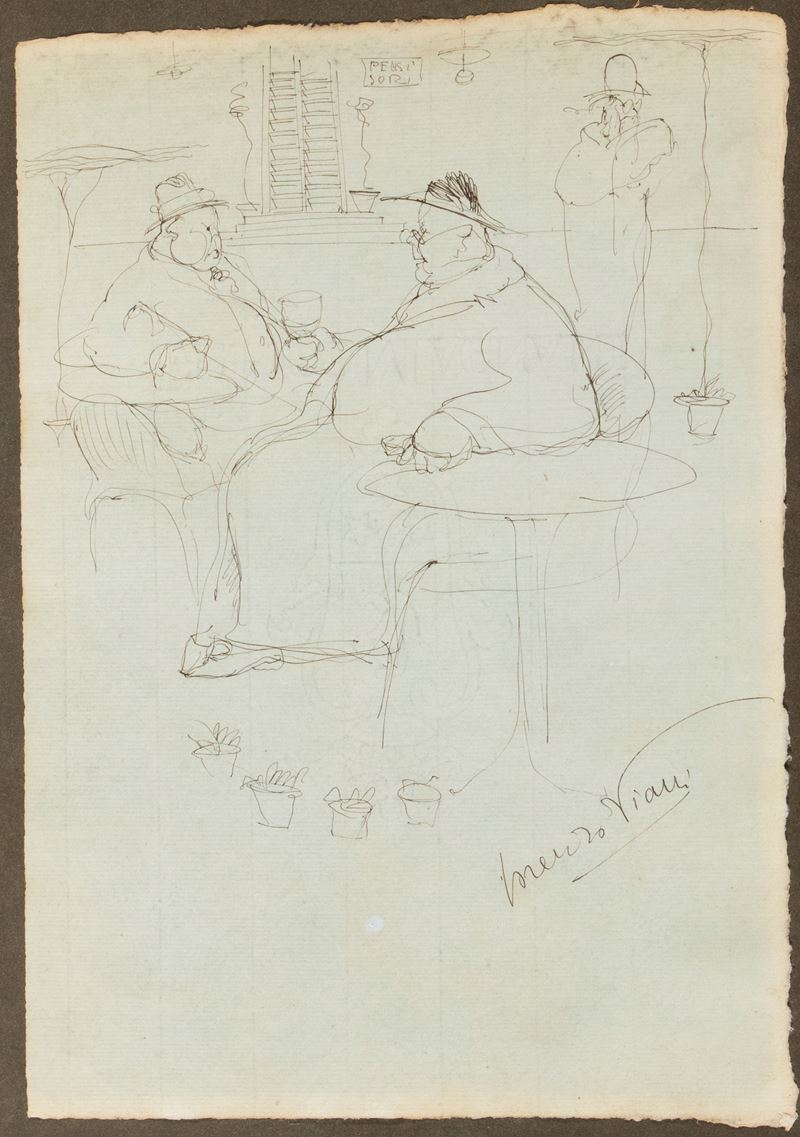 Lorenzo Viani - A cena, inchiostro su carta