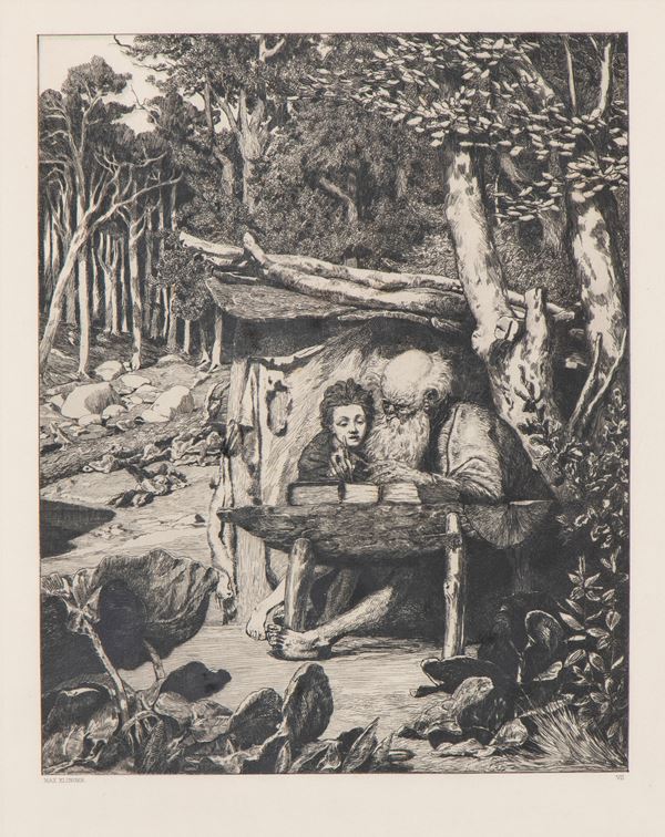MAX KLINGER - SIMPLICIUS AM GRABE DES EINSIEDLERS ETCHING VII