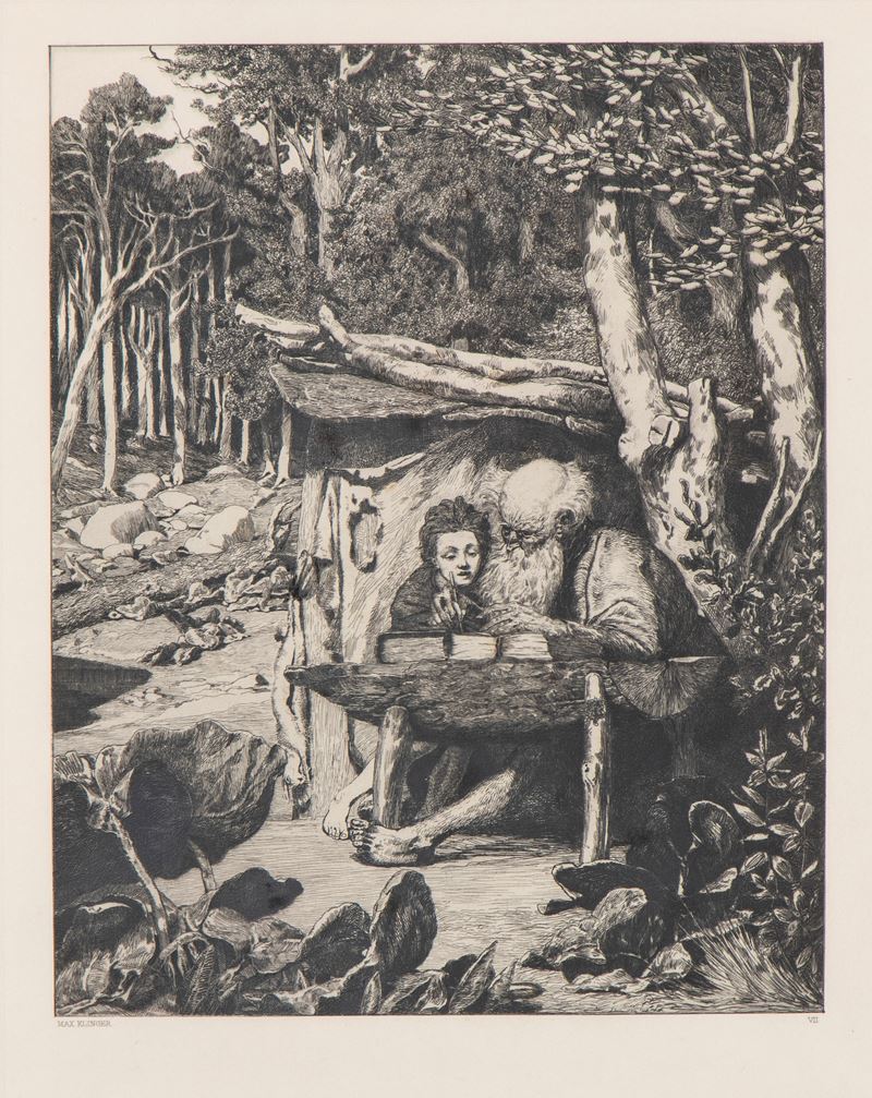 Max Klinger - Simplicius am Grabe des Einsiedlers - Tavola VII, acquaforte, 1881