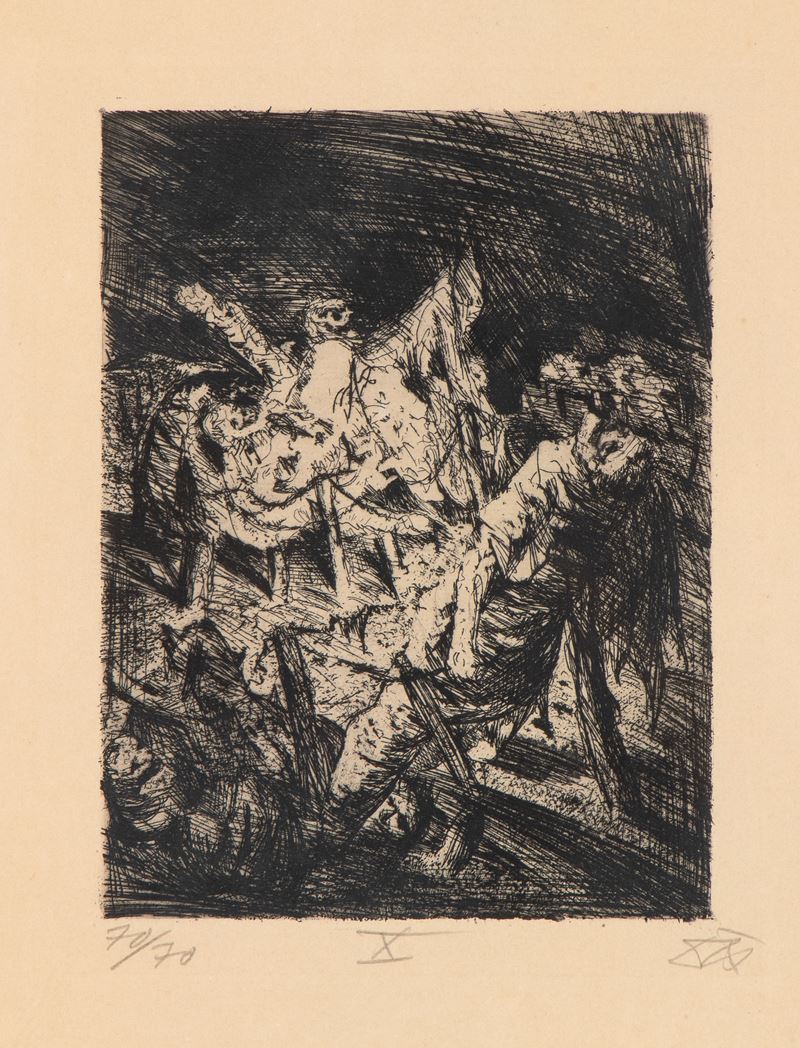 Otto DIX - Drahtverhau vor dem Kampfgraben, acquaforte
