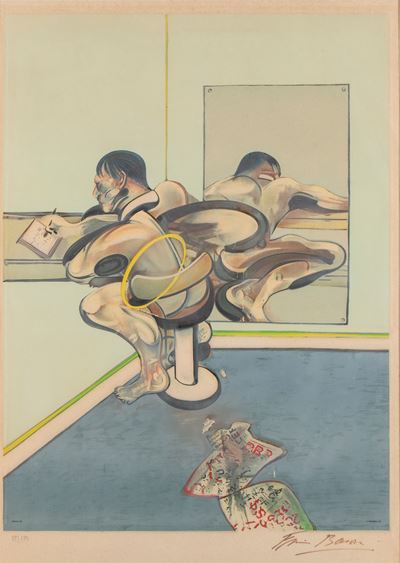 Figure Writing Reflected in a Mirror, Litografia su carta