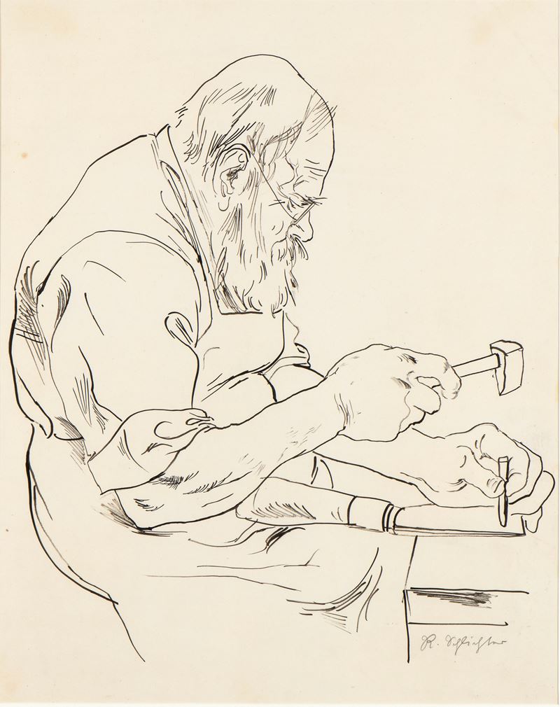 Rudolph Schlichter - Il carpentiere, china su carta