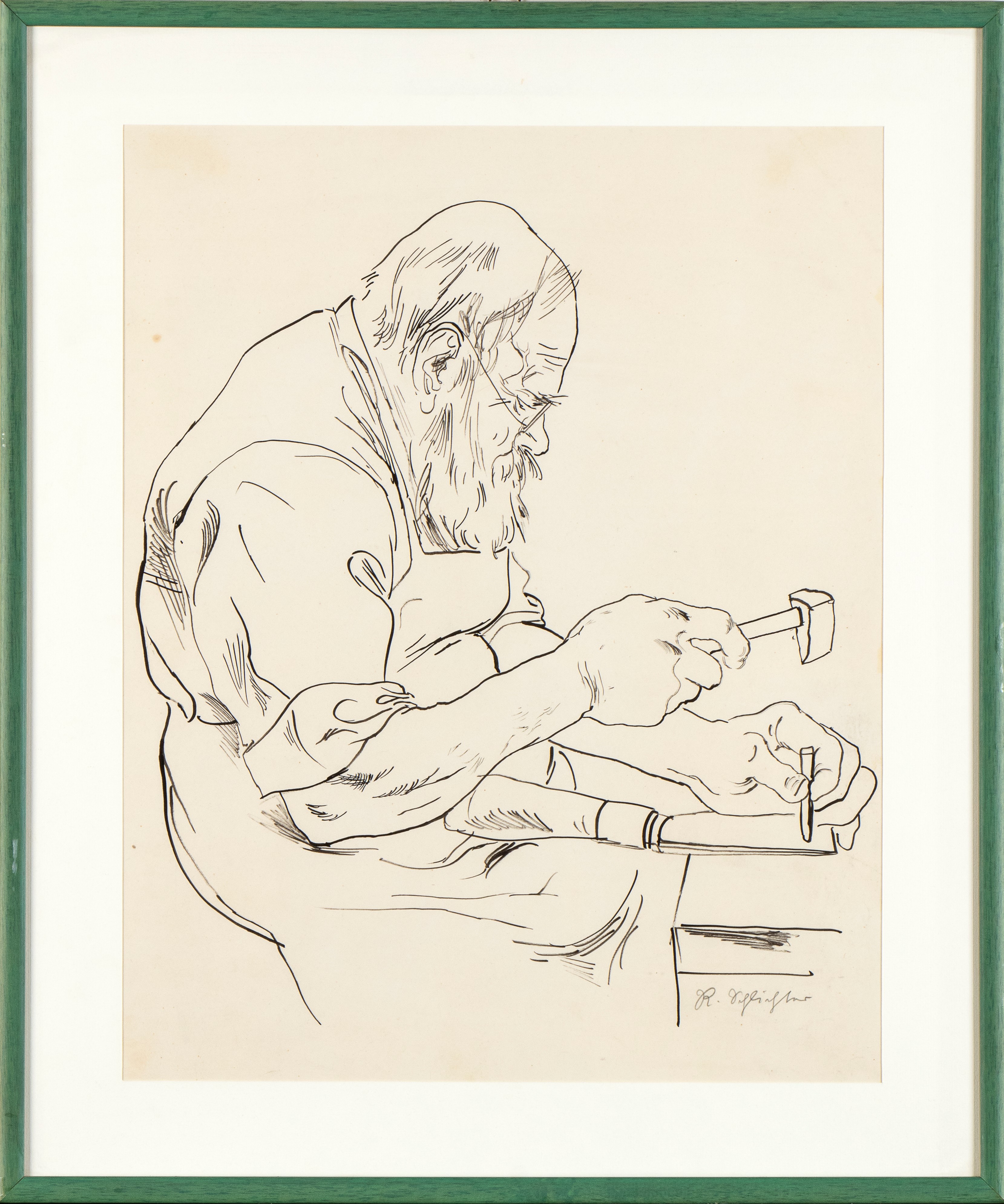 Rudolph Schlichter - Il carpentiere, china su carta