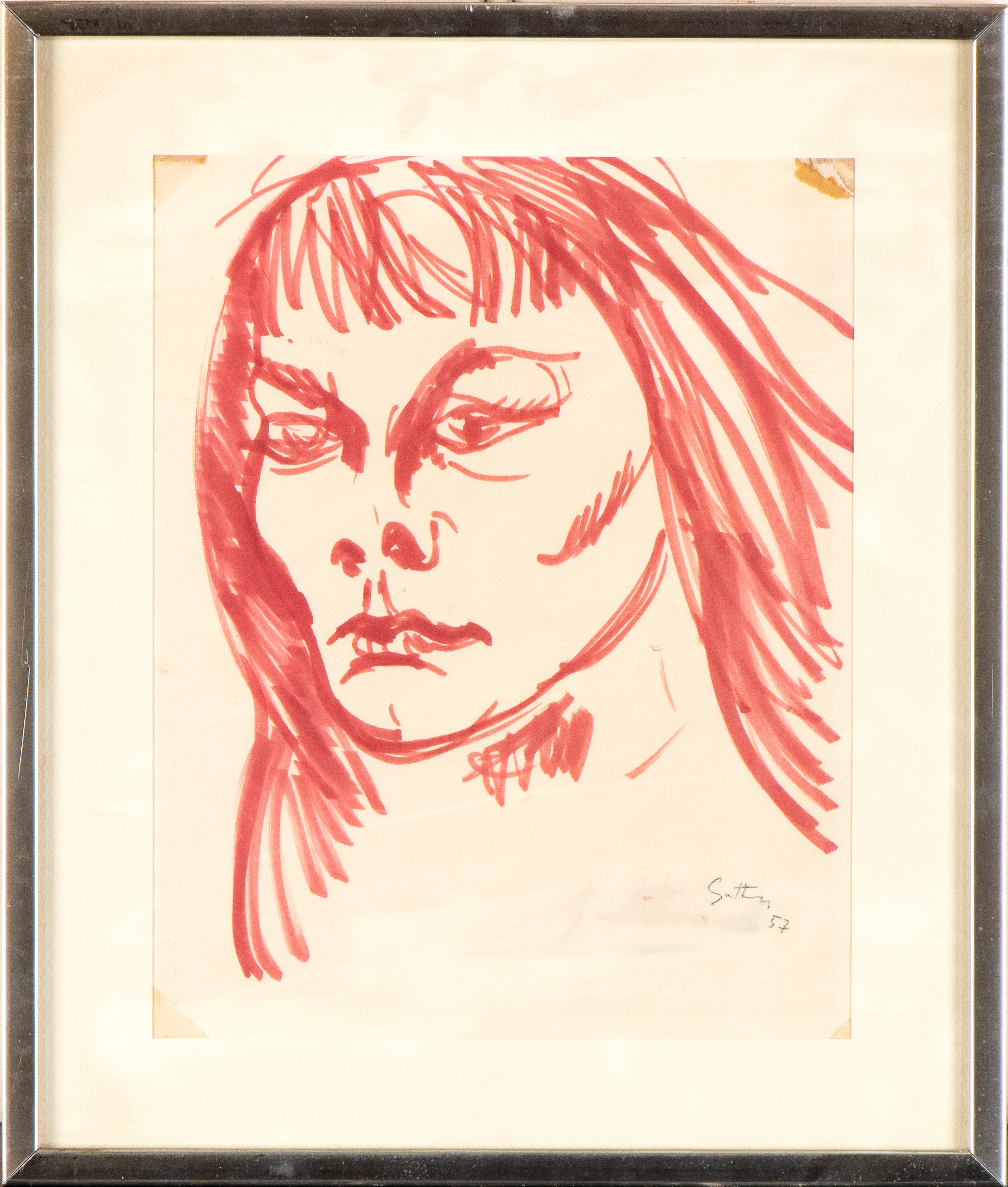 Renato Guttuso - Volto femminile, pennarello su carta