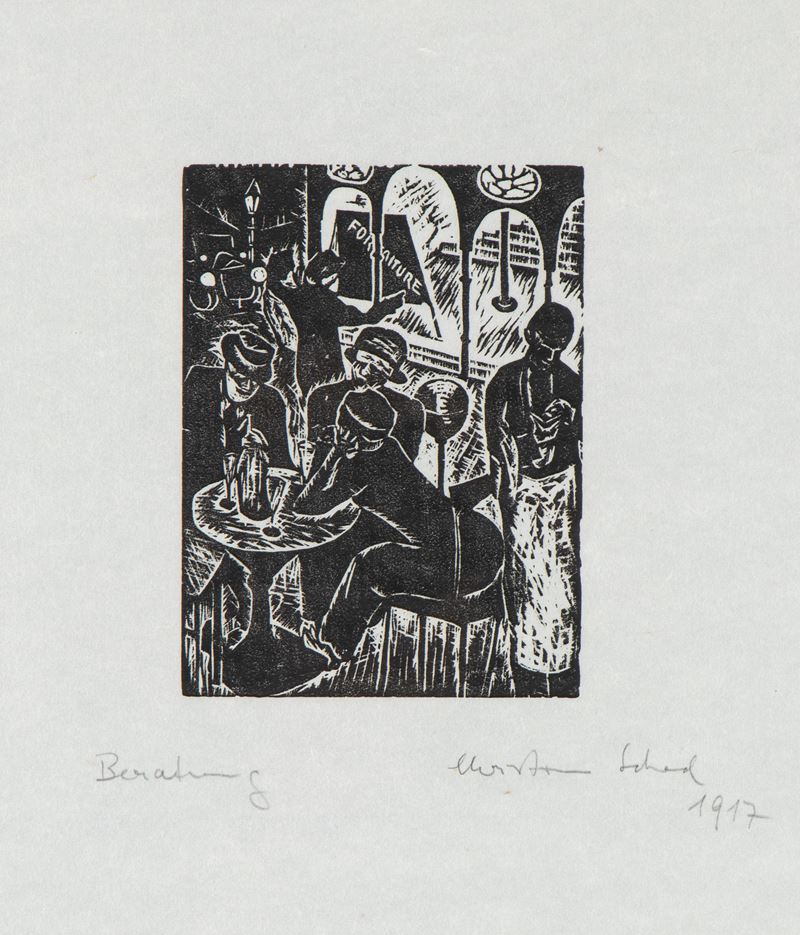 Christian Schad - Beratung (Délibération), Xilografia, 1917