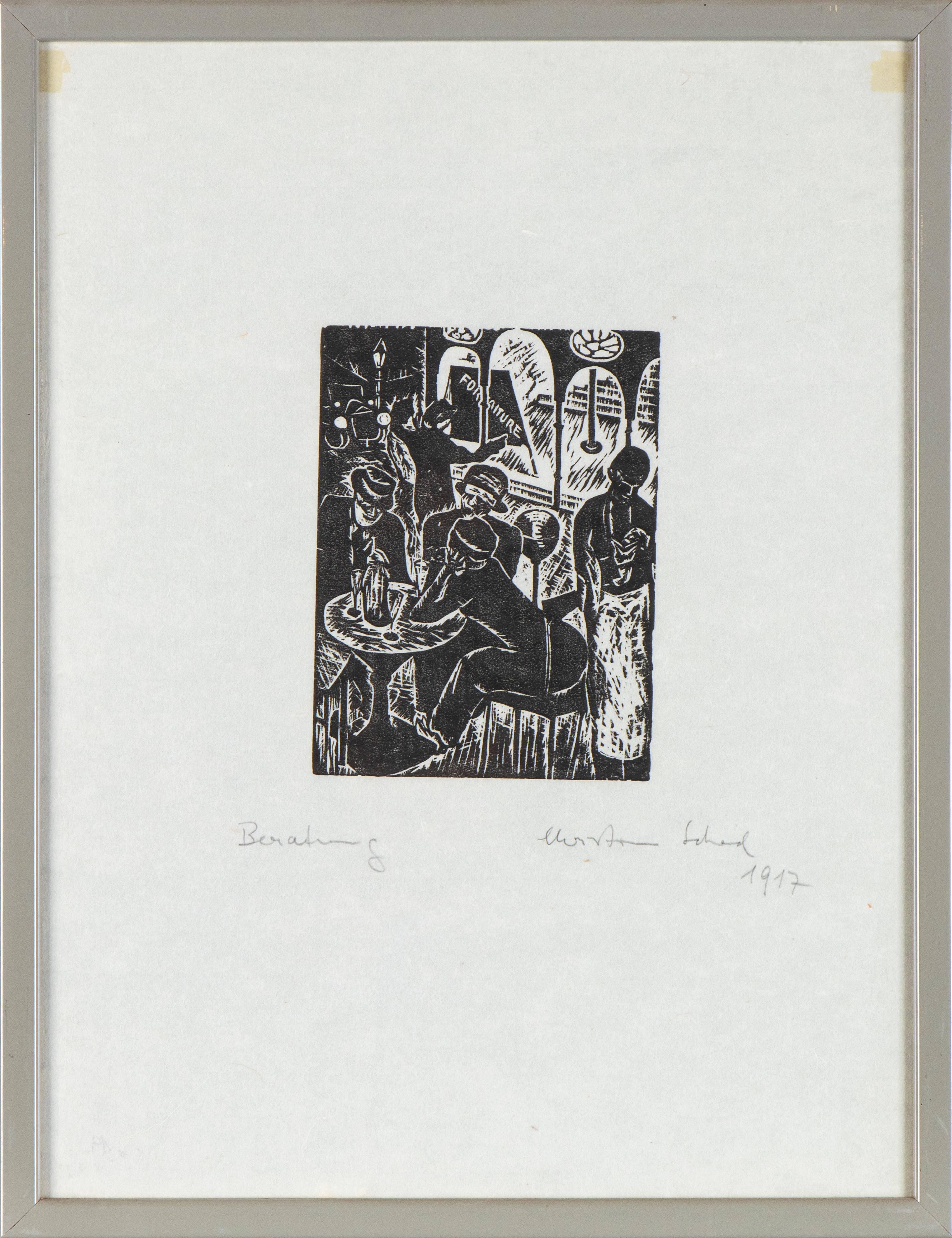 Christian Schad - Beratung (Délibération), Xilografia, 1917