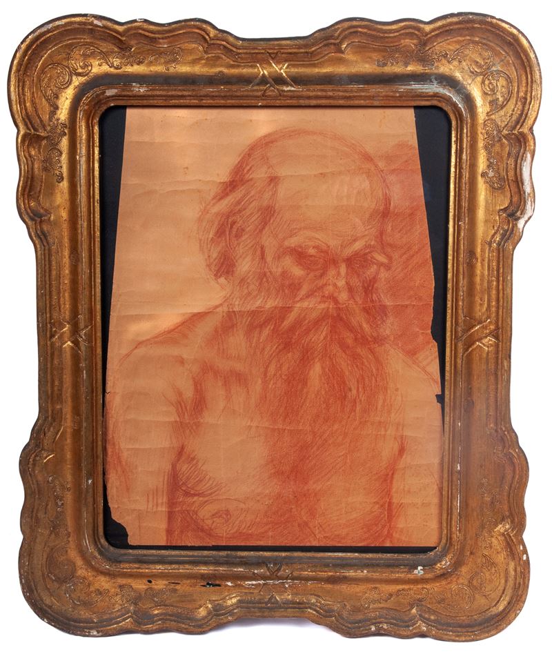 Anonimo, Busto di anziano, matita rossa su carta