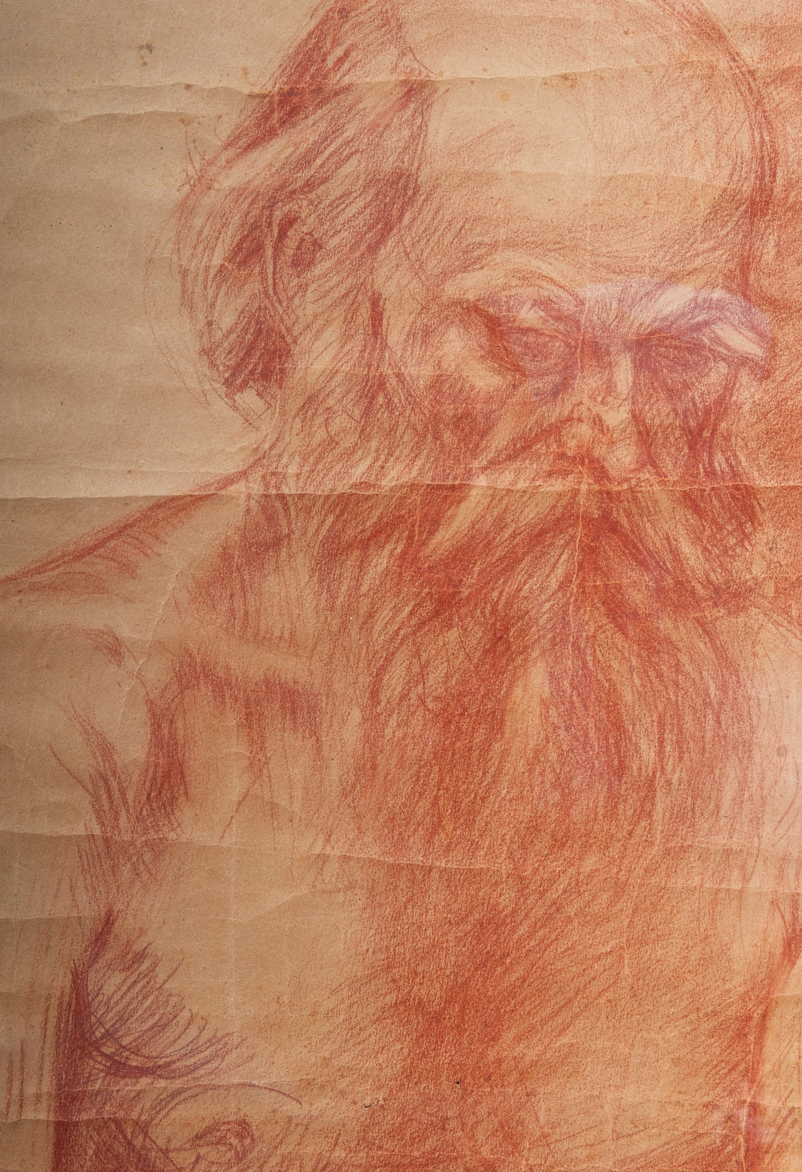 Anonimo, Busto di anziano, matita rossa su carta