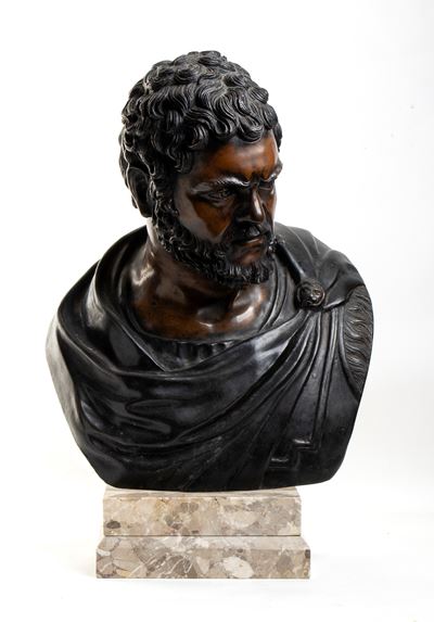 Busto di Caracalla, bronzo patinato con base in marmo, XIX secolo