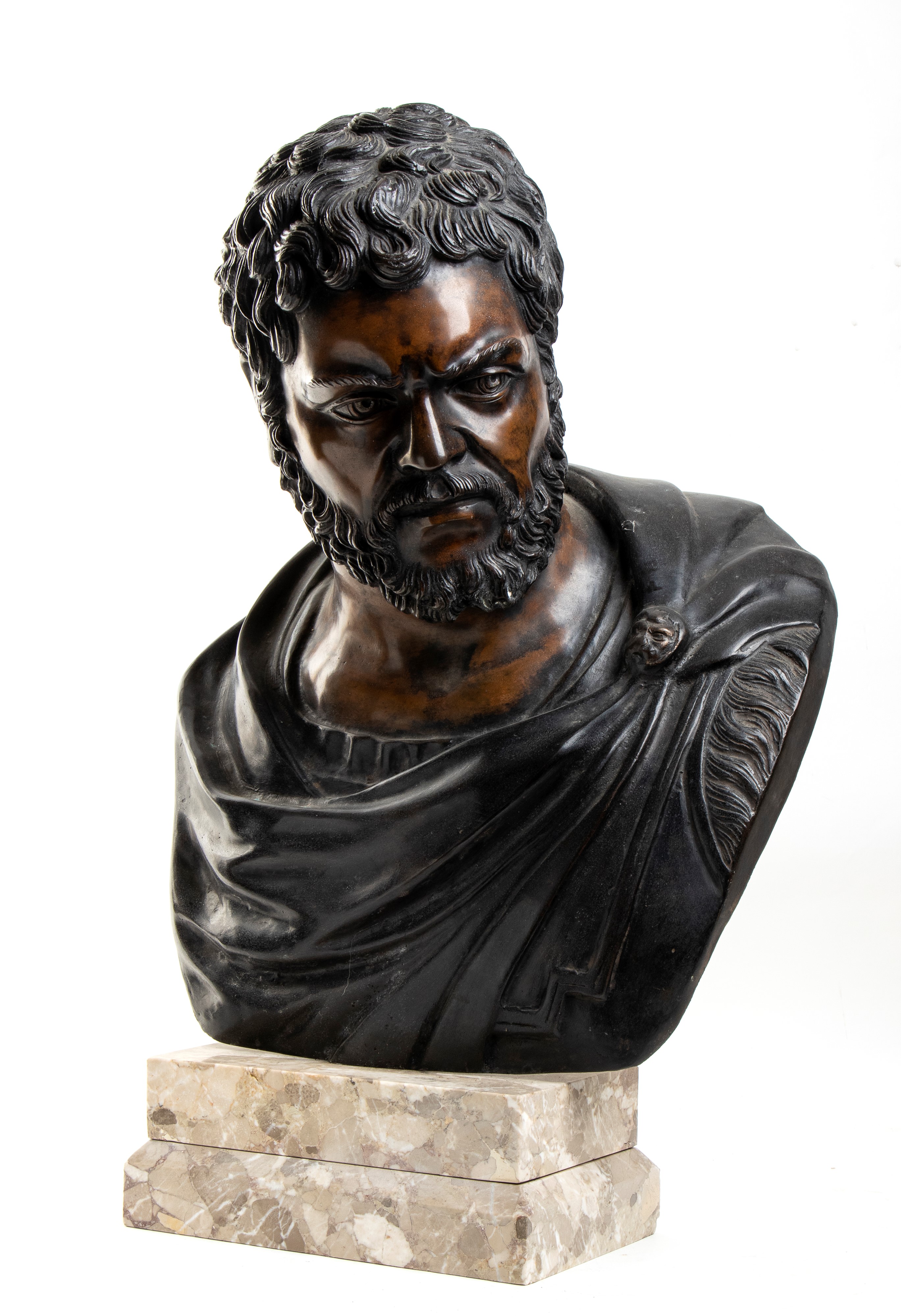 Busto di Caracalla, bronzo patinato con base in marmo, XIX secolo