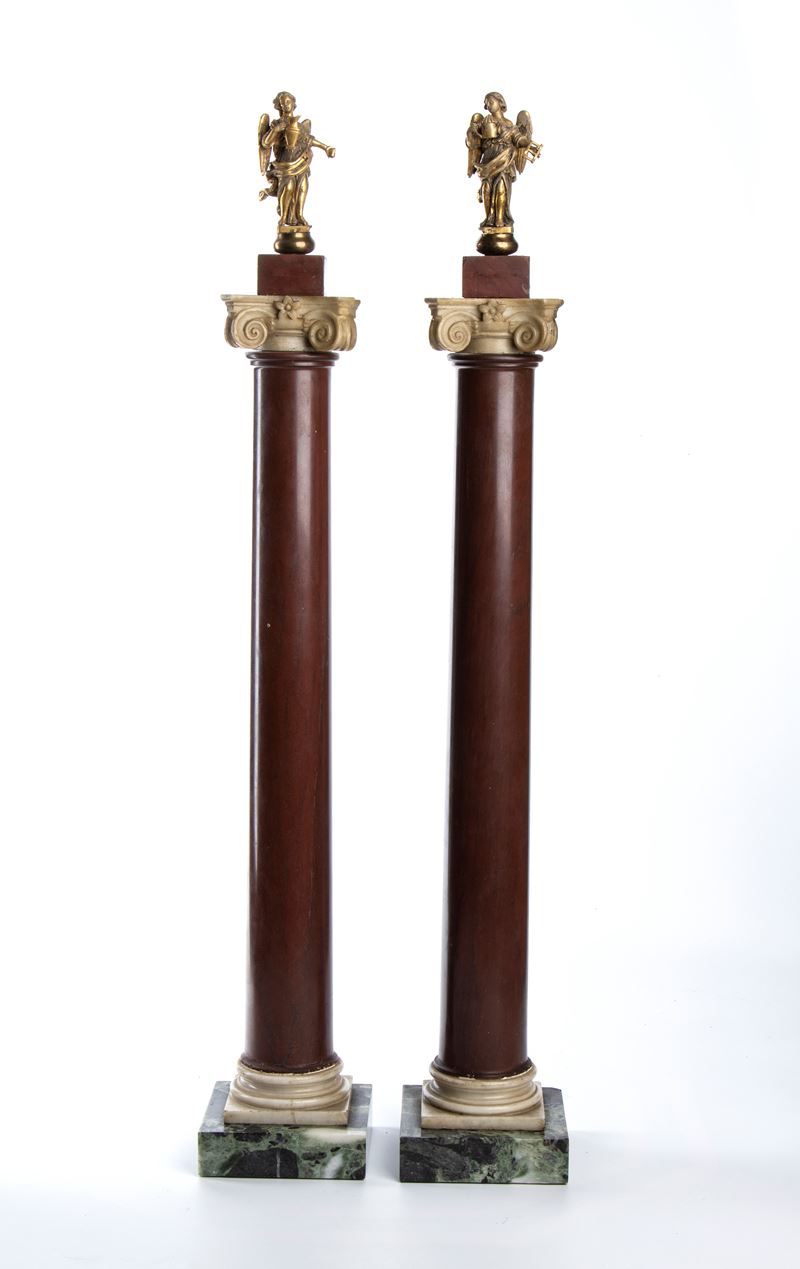 Colonne in marmo con angeli in bronzo dorato, Italia XVIII secolo