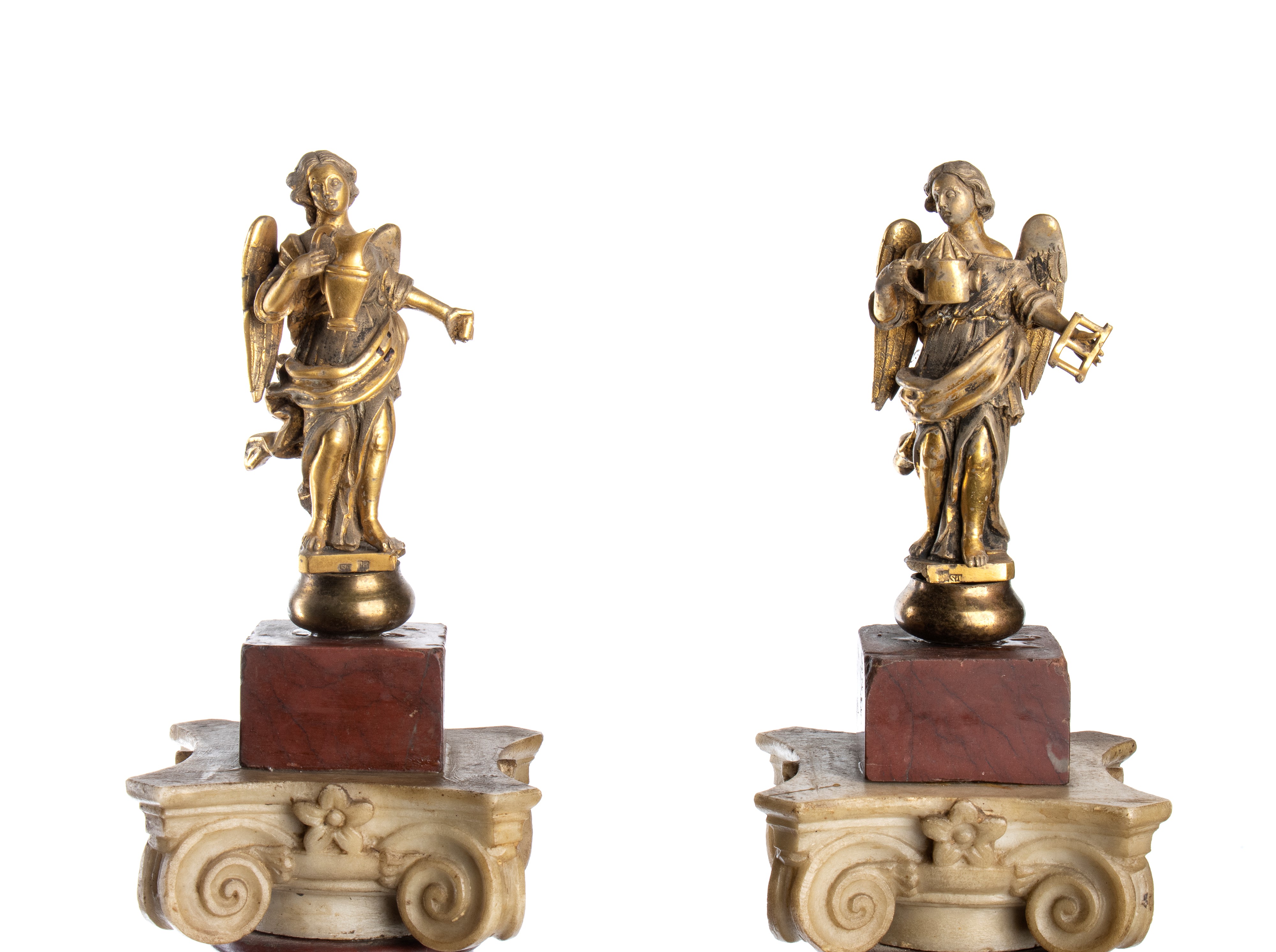 Colonne in marmo con angeli in bronzo dorato, Italia XVIII secolo