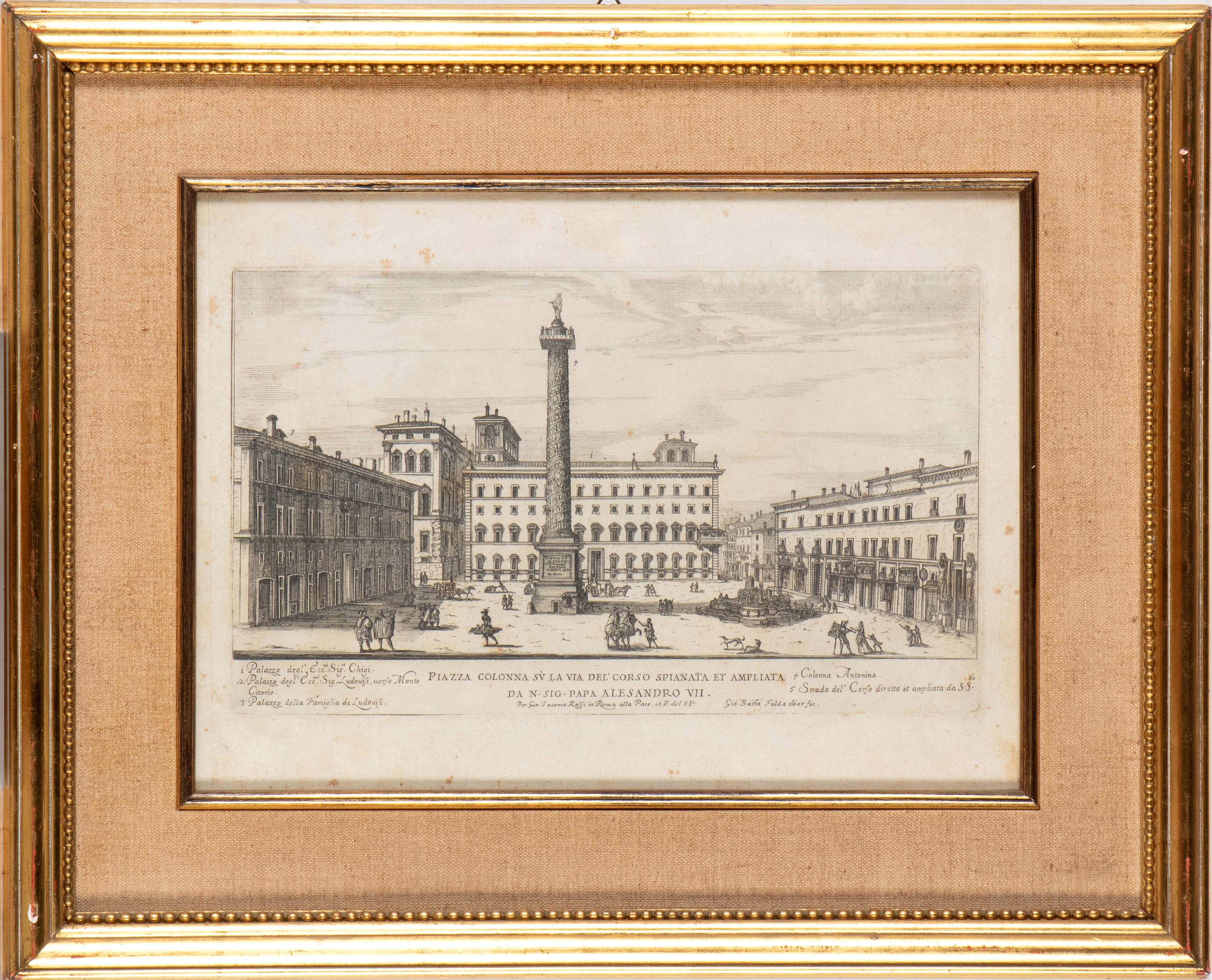 Giovanni Battista Falda - Piazza Colonna su la via del Corso spianata et ampliata, acquaforte