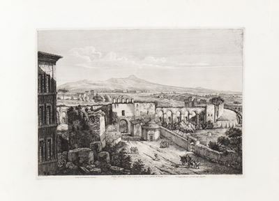 Veduta dell'antica Porta Latina e mura antiche di Roma, acquaforte