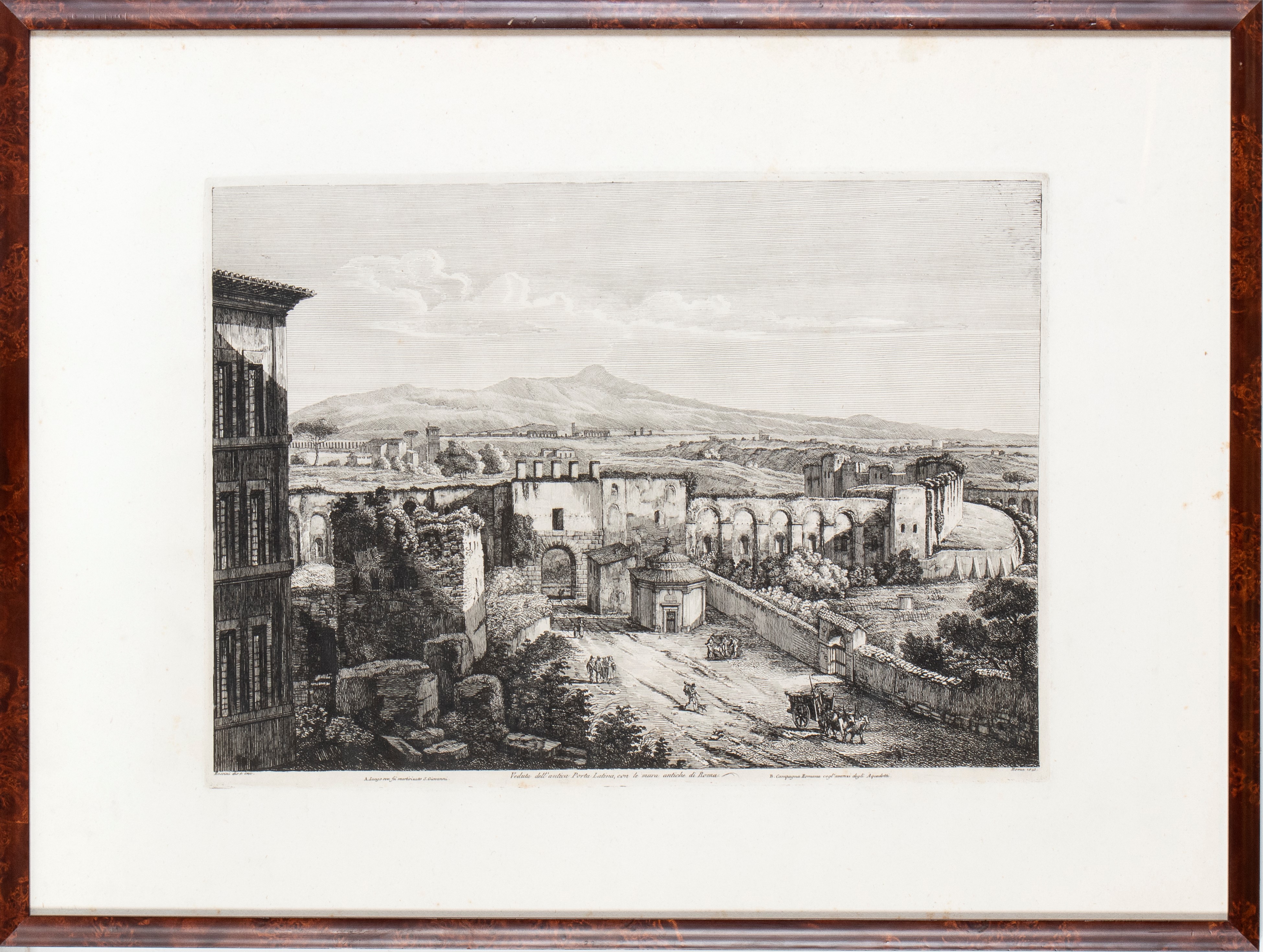 Luigi Rossini - Veduta dell'antica Porta Latina e mura antiche di Roma, acquaforte