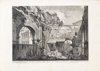 Veduta interna dell'Atrio del Portico di Ottavia, acquaforte, 1823