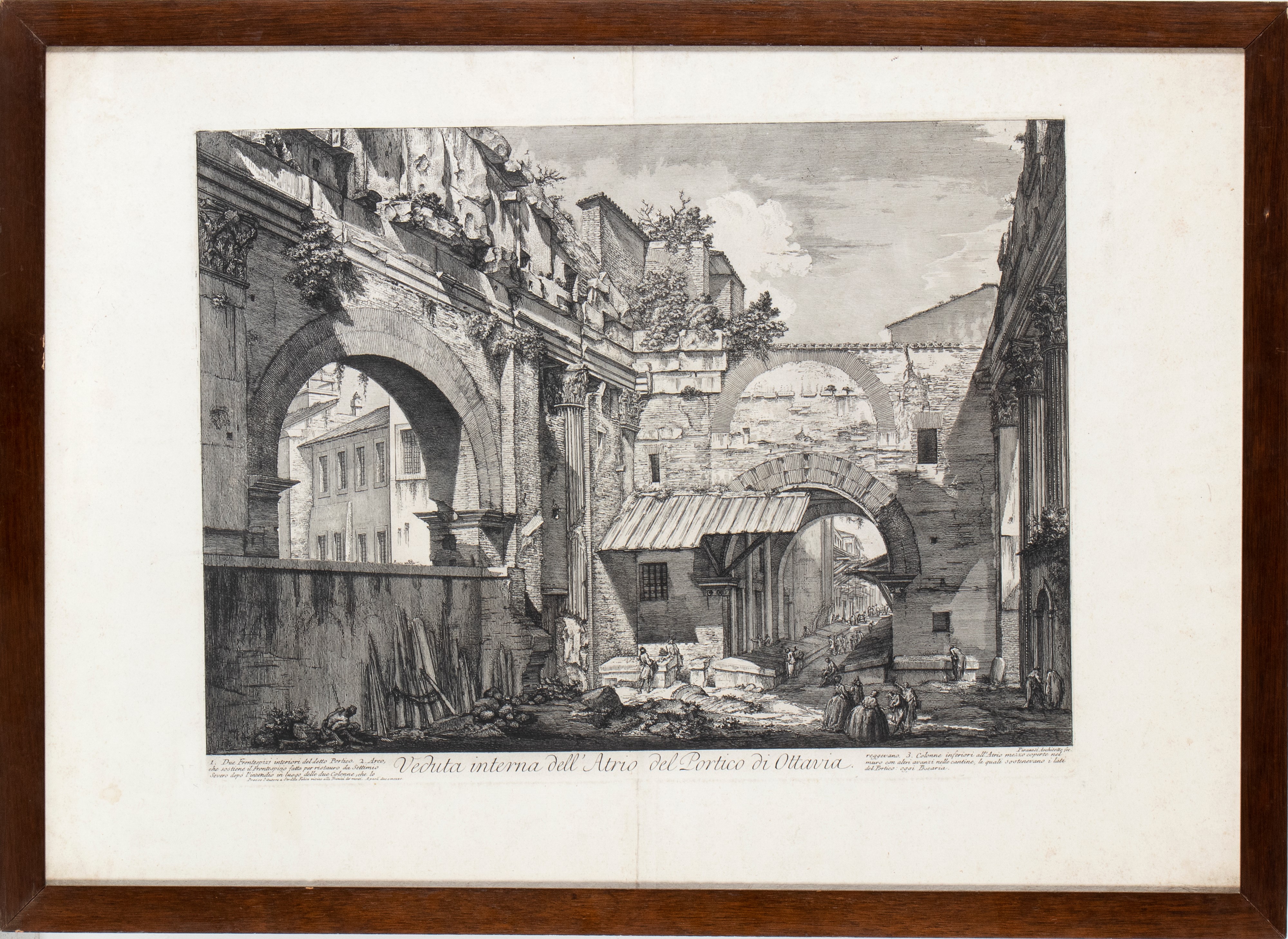 Giovanni Battista Piranesi - Veduta interna dell'Atrio del Portico di Ottavia, acquaforte, 1823
