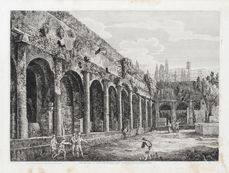 Luigi Rossini - Veduta dell'avanzi del Cortile di Villa Mecenate in Tivoli, acquaforte