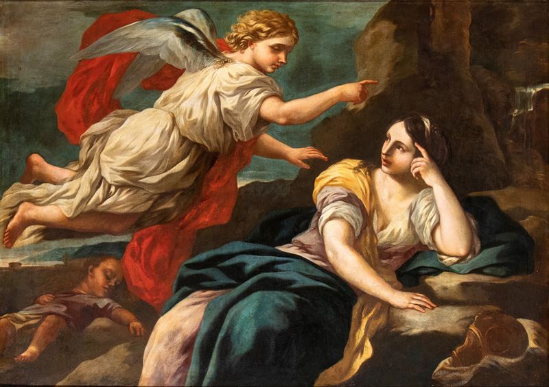 Carlo Malinconico - Agar e Ismaele nel deserto, olio su tela