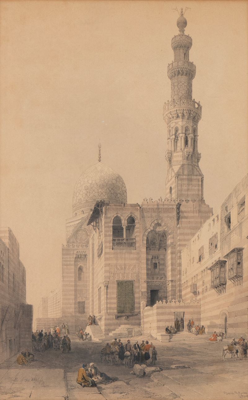 Louis Haghe - Tombs of the Khalifs, Cairo, litografia ritoccata a mano