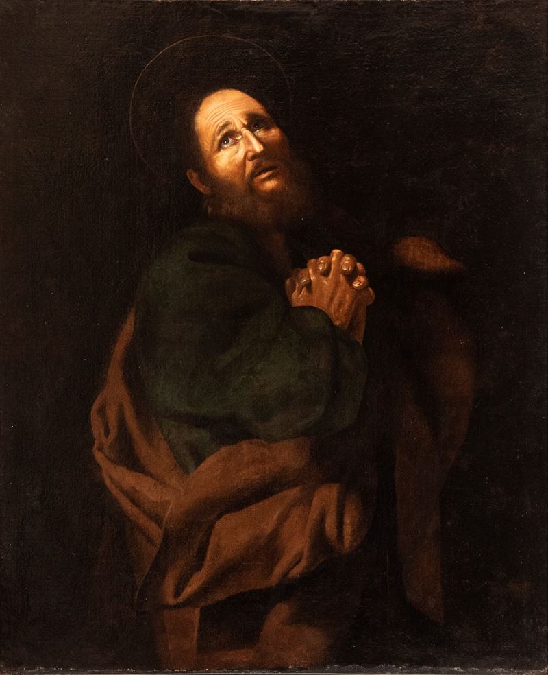 Artista Napoletano, XVII Secolo - Autore sconosciuto, San Pietro penitente, olio su tela
