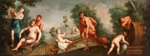 Artista veneto, XVIII secolo - The education of Bacchus