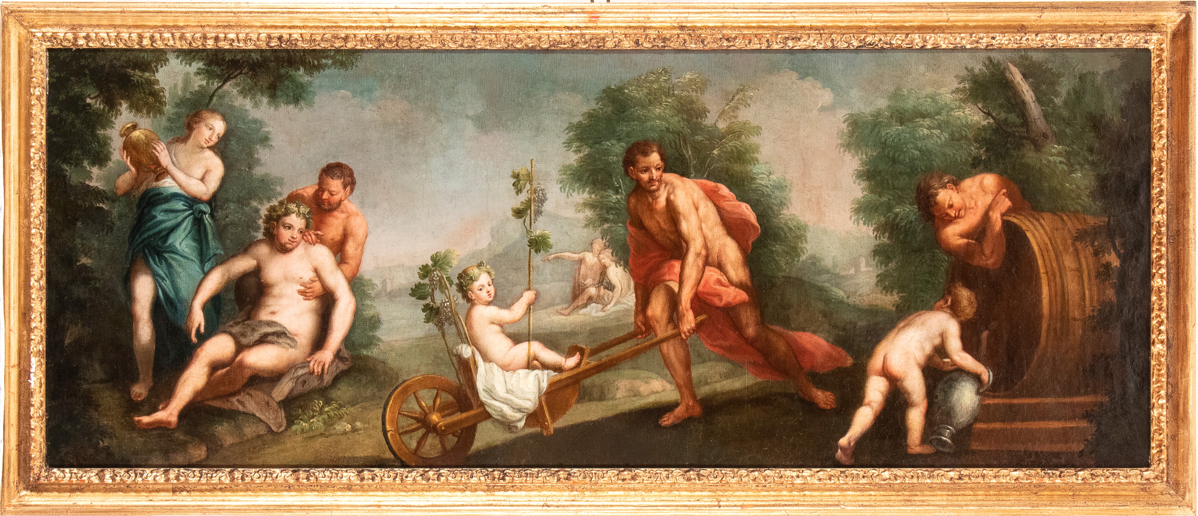 Artista Veneto, XVIII Secolo - Autore sconosciuto, L'educazione di Bacco, olio su tela